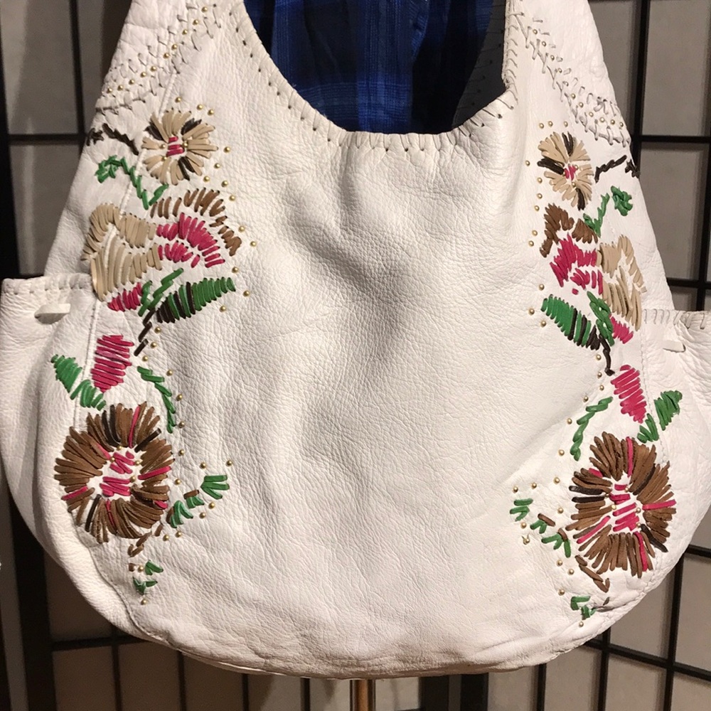 Leather Floral Embroidery Boho Western Cottage vintage purse satchel vibrant hob - Picture 2 of 14